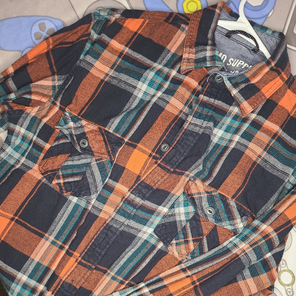 Mossimo Supply Co Orange and Blue Plaid Flannel